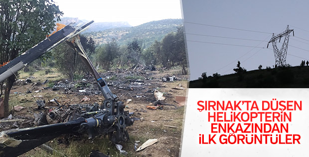 Şırnak'ta düşen askeri helikopterin enkazı görüntülendi