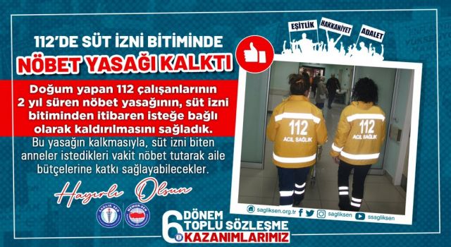 112 İl Ambulans Servisinde Görevli Personellere Nöbet Müjdesi Doğum yapan 112 çalışanlarının 2 yıl süren nöbet yasağının,