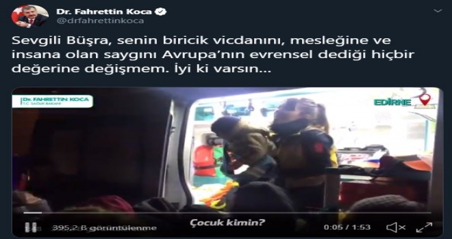 Sağlık Bakanı Fahrettin Koca, 112 çalışanı Büşra ve ekip arkadaşlarının