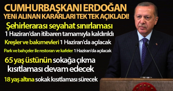 1 Haziranda Kamu Personeli Mesaiye Başlıyor, Restoran ve Kafeler Açılıyor Cumhurbaşkanı Erdoğan’ın açıklamalarının satır başları: Salgının ve can kaybının önlenmesinde
