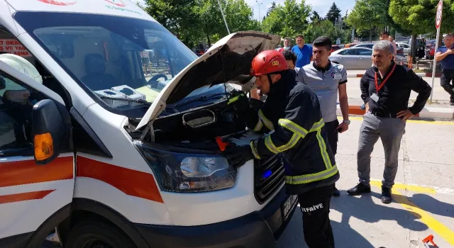 Samsun’da hastane önündeki ambulansın içinde fark edinilen yılan korku ve