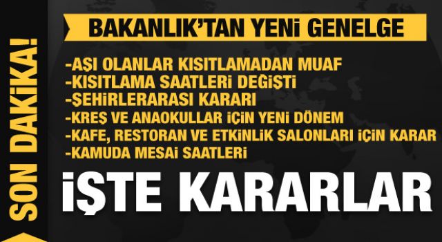 İçişleri Bakanlığı’ndan Kademeli Normalleşme Tedbirleri Yarın sabah 05.00’te sona erecek tam kapanma dönemi sonrası başlayacak