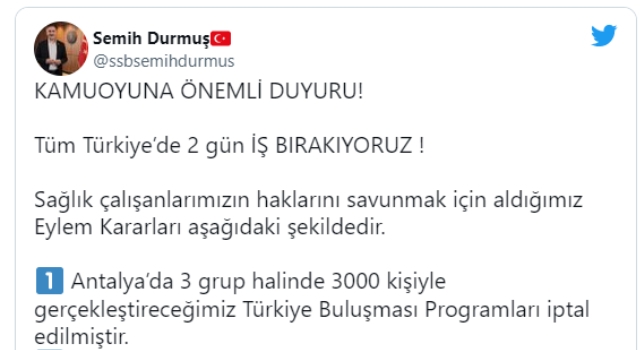 Sağlık-Sen Genel Başkanı Semih Durmuş, sağlık çalışanlarının haklarını savunmak için