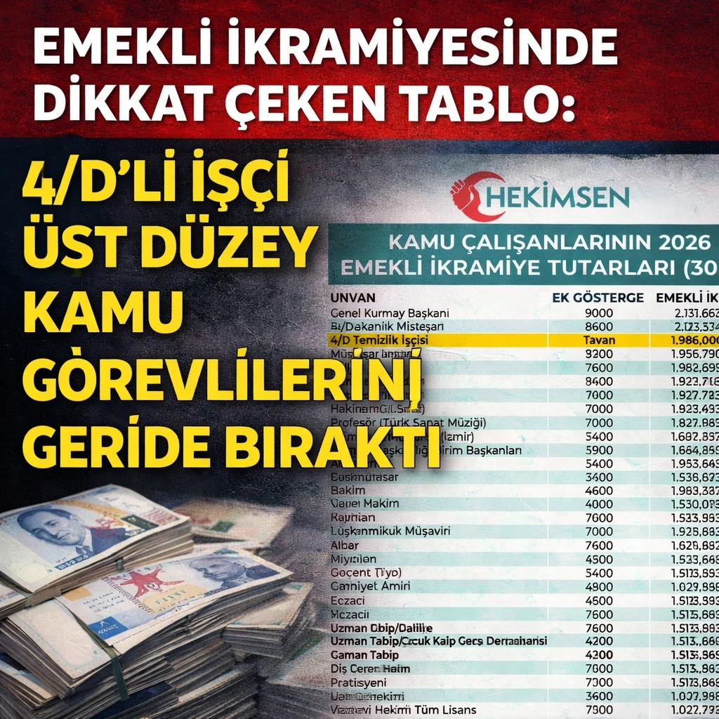 Hekim-Sen’in paylaştığı 2026 yılı emekli ikramiyesi tablosu kamuoyunda tartışma yarattı.