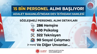 15 Bin Personel Alımı Başlıyor!
Adalet Bakanı Akın Gürlek, yargı teşkilatını