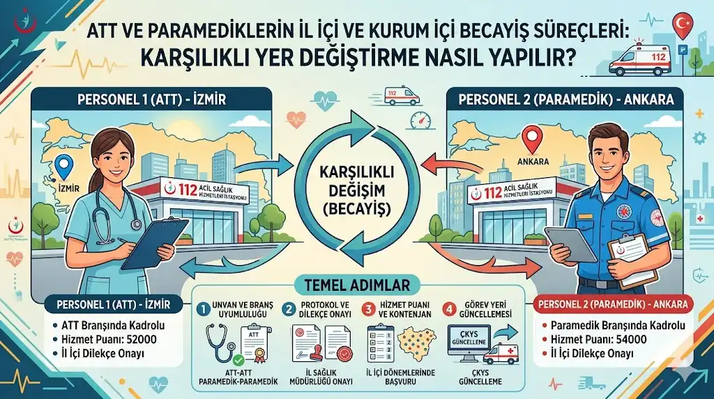 ATT ve Paramediklerin İl İçi/Kurum İçi Becayiş Süreçleri: Karşılıklı Yer Değiştirme Nasıl Yapılır? ATT ve Paramedikler İçin İl İçi Becayiş Rehberi: Şartlar Neler?
112