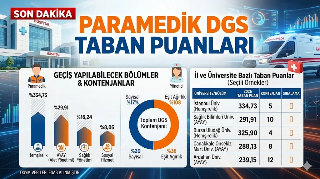 Paramedik DGS Taban Puanları:
Ön lisans İlk ve Acil Yardım (Paramedik)