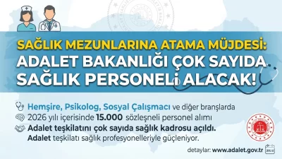 Sağlık Mezunlarına Atama Müjdesi
Adalet Bakanlığı, 2026 yılı dev istihdam paketini