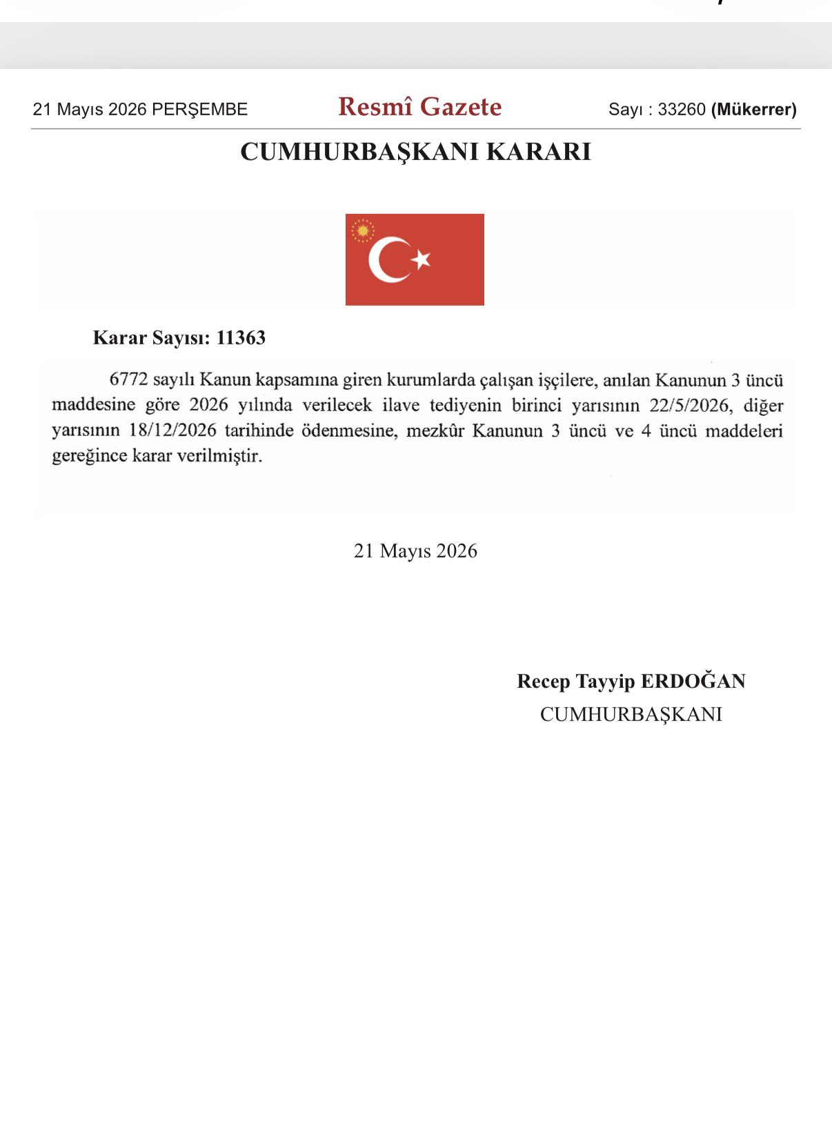 Son Dakika: Kamuda Çalışan İşçilerin İlave Tediye Ödeme Tarihleri Belli Oldu! Cumhurbaşkanı Kararı Resmi Gazete’de 1 Tediye