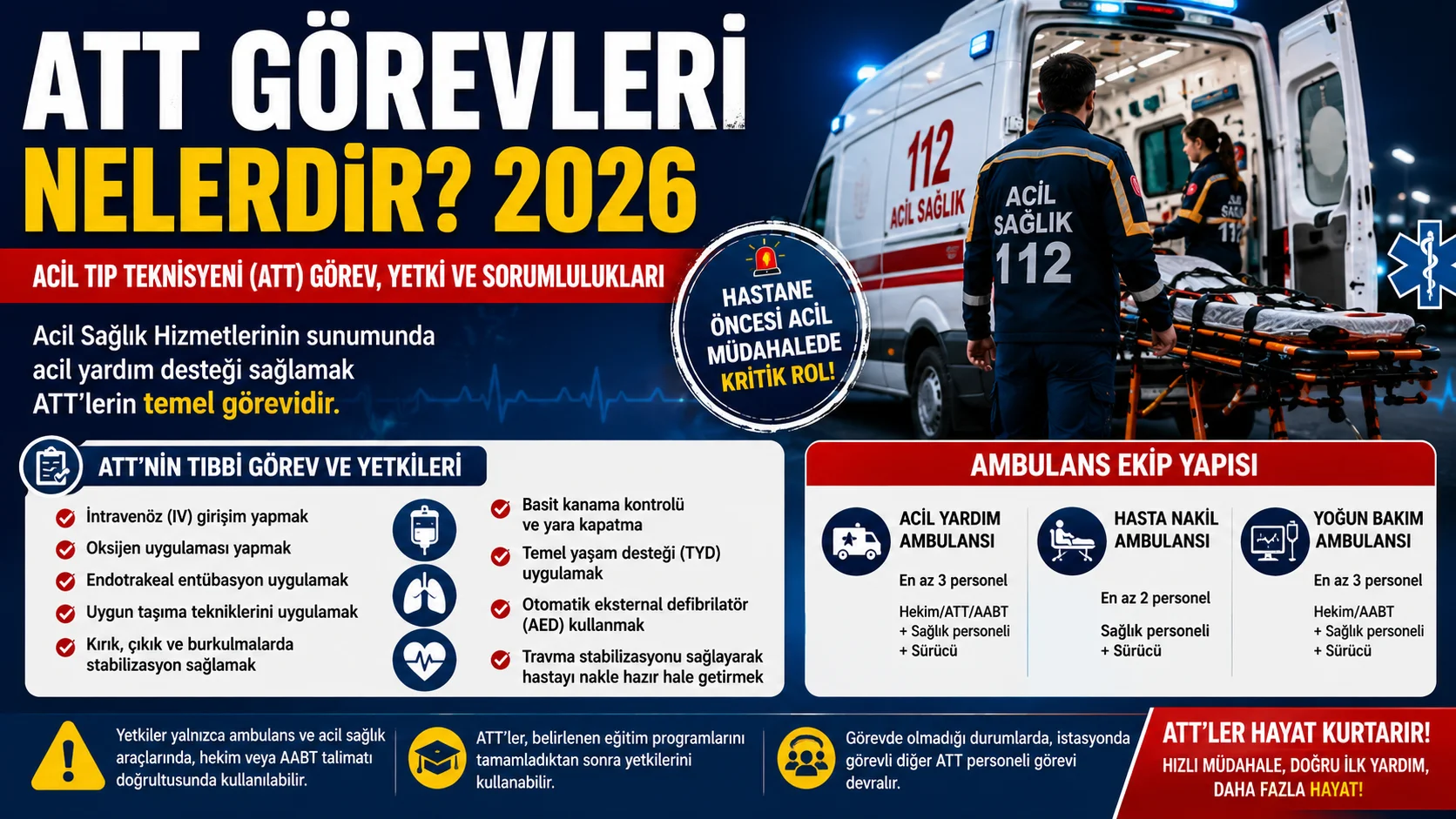ATT Görevleri Nelerdir 2026?
2026 yılı itibarıyla Acil Tıp Teknisyenlerinin (ATT)