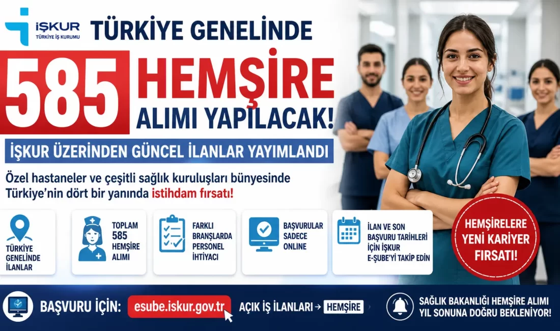 İŞKUR üzerinden yayımlanan güncel ilanlarla Türkiye genelinde toplam 585 hemşire
