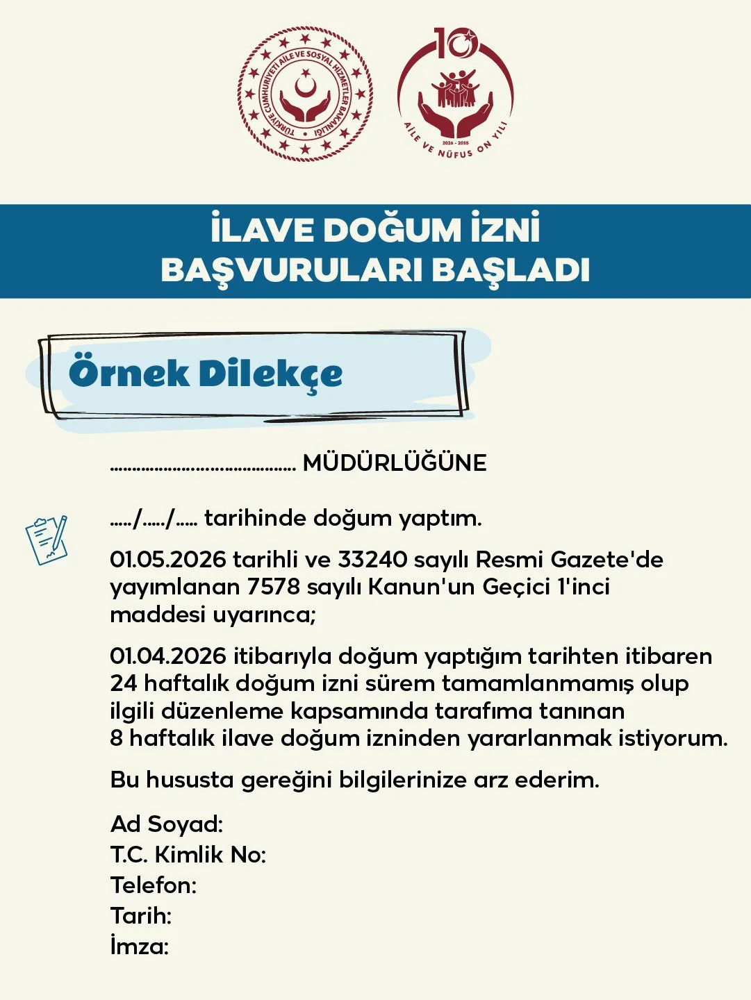Doğum izninin 24 haftaya çıkarılmasına ilişkin düzenleme yürürlüğe girdi. 16