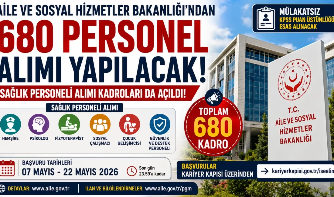 Aile ve Sosyal Hizmetler Bakanlığı’ndan 680 Personel Alımı! Sağlık Personeli