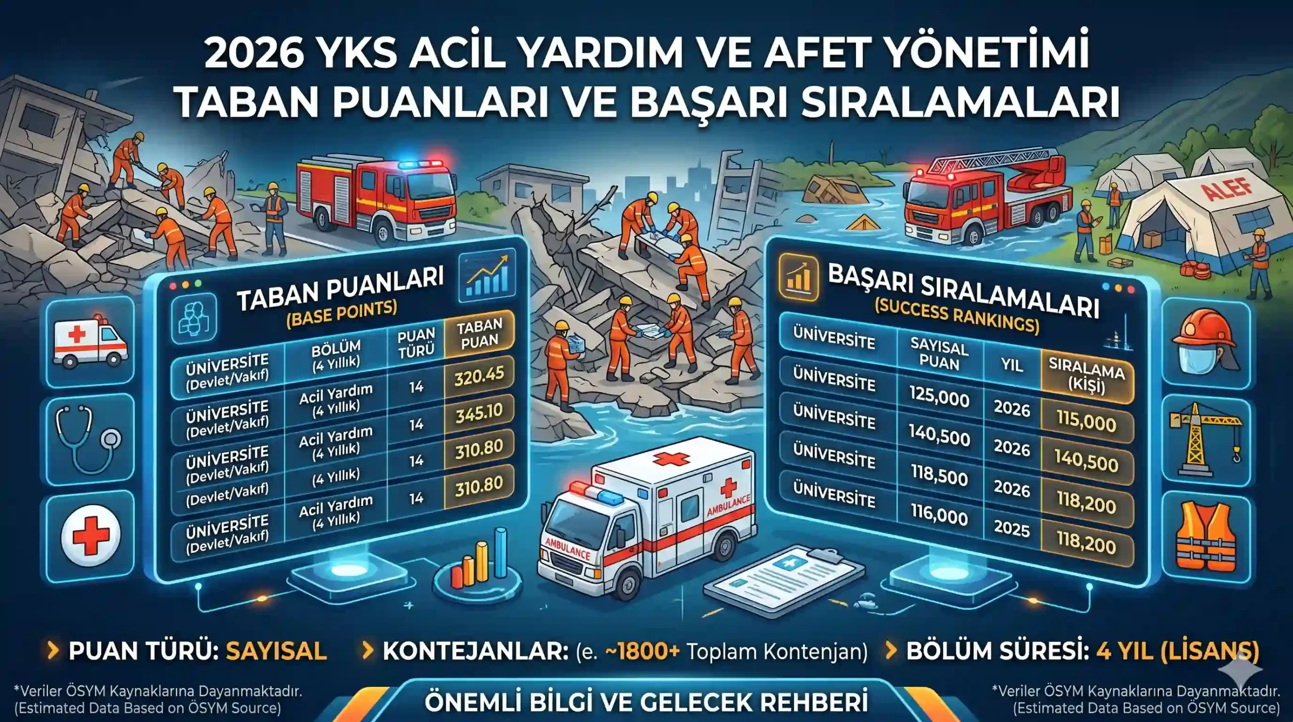 2026 YKS Acil Yardım ve Afet Yönetimi Taban Puanları ve