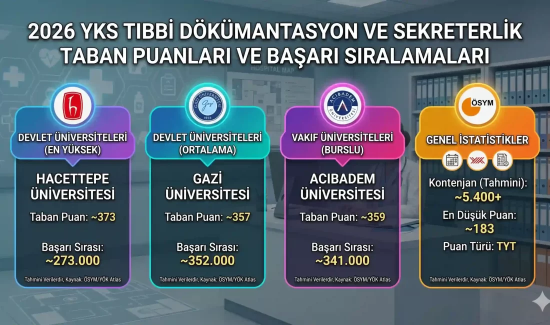 2026 YKS Tıbbi Dokümantasyon ve Sekreterlik Taban Puanları ve Başarı Sıralamaları 2026 YKS Tıbbi Dokümantasyon ve Sekreterlik Taban Puanları ve Başarı