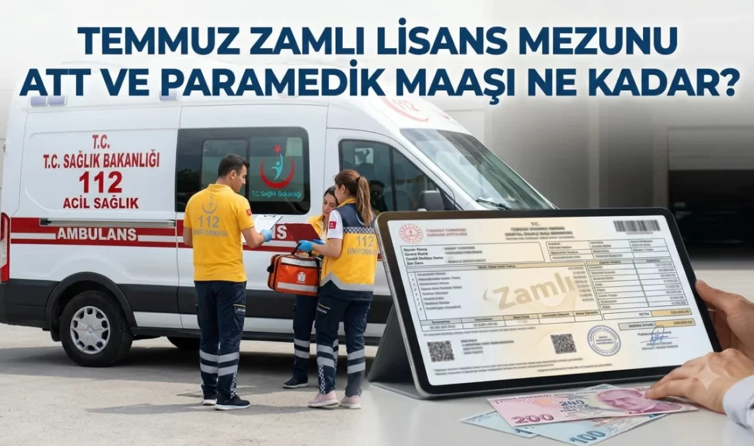 Temmuz Zamlı Lisans Mezunu ATT ve Paramedik Maaşı Ne Kadar? Temmuz 2026 dönemine ait zamlı maaş bordrolarının yayınlanmasıyla birlikte, 112