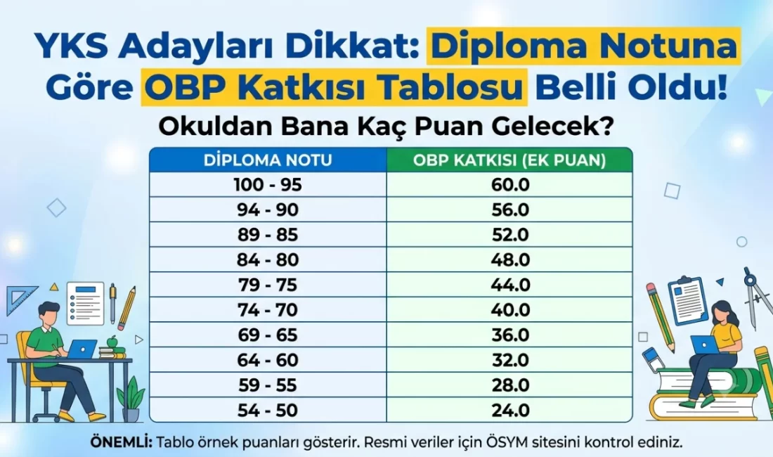 YKS Adayları Dikkat: Diploma Notuna Göre OBP Katkısı Tablosu Belli Oldu! Okuldan Bana Kaç Puan Gelecek? Yükseköğretim Kurumları Sınavı (YKS) maratonunun ardından adayların en çok merak