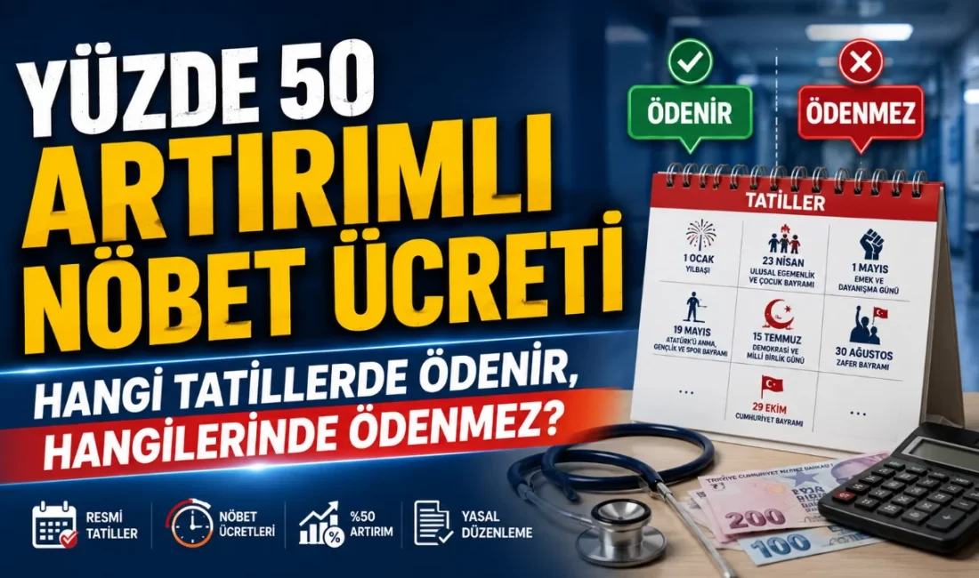 Yüzde 50 Artırımlı Nöbet Ücreti Hangi Tatillerde Ödenir, Hangilerinde Ödenmez? Sağlık çalışanlarının resmi tatil ve bayram günlerinde tuttukları nöbetlere ilişkin