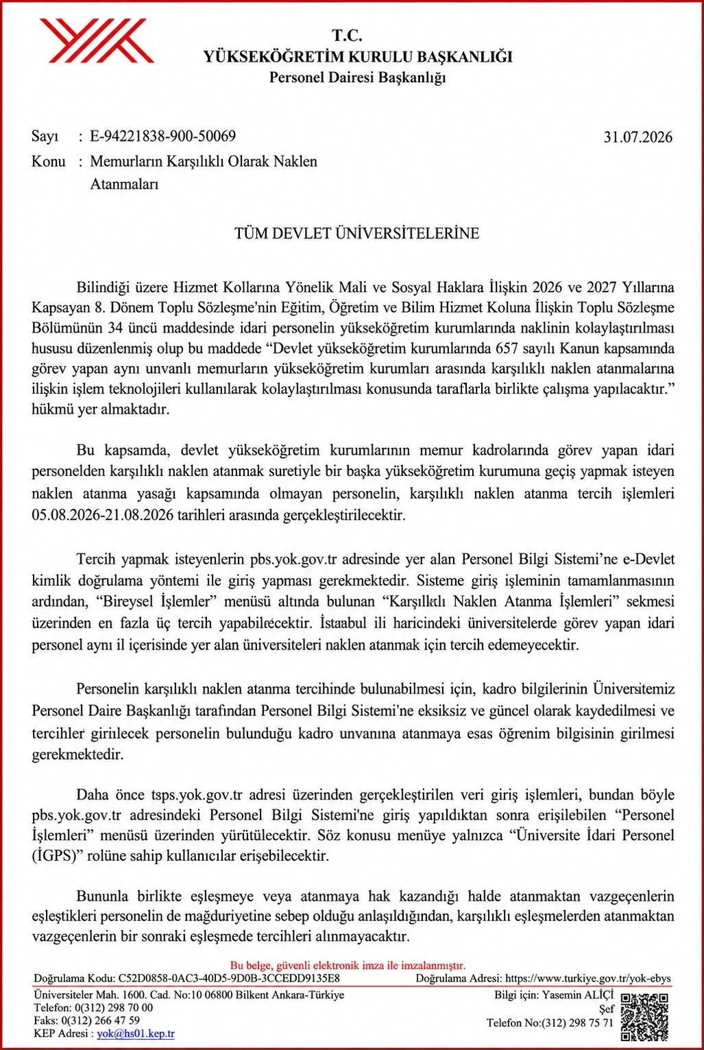 YÖK'ten Üniversite İdari Personeline Becayiş Müjdesi 1 YÖK Becayiş