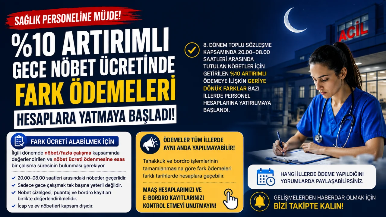 Sağlık personelinin 20.00–08.00 saatleri arasında tuttuğu nöbetler için uygulanması gereken